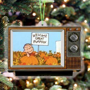 Linus The Great Pumpkin Charlie Brown TV Set Christmas Tree Holiday Ornament NEW